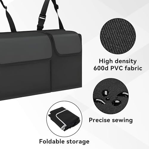 Car Trunk Organizer, Backseat Hanging Large Storage with Adjustable Straps,Waterproof PVC Collapsible Cargo Bag, Car Interior Accessories for Auto SUV MPV (Black)