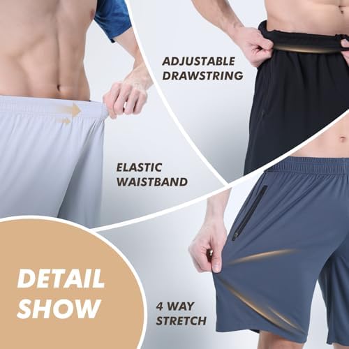 5 Pack Athletic Basketball Gym Quick Dry Mens Shorts with Zipper Pockets