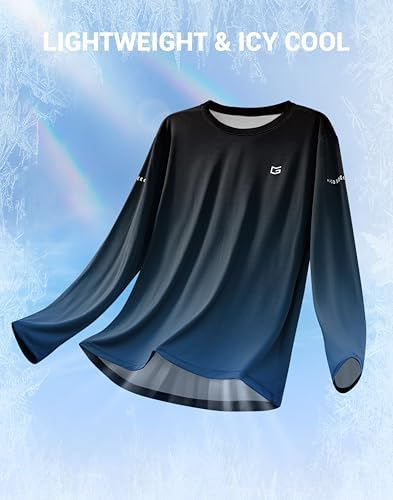 Men's Sun Protection UPF 50+ Grid Swim Long Sleeve Rash Guard SPF UV Shirts