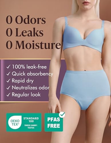 Washable Urine Absorbency Incontinence Underwear for Women Bladder Leak Proof Cotton Panties 60ML 5 Pack(Tricolor, Medium)