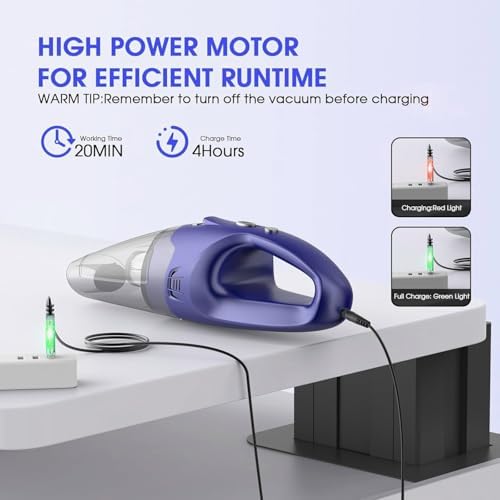 Handheld Vacuum Cordless Rechargeable – 6000Pa Mini Hand Held Vacuum, LED Light, 20–25 Mins Runtime, USB Charging, 500ML Cup – Lightweight Small Vacuum Cleaner Cordless for Car/Office/Home