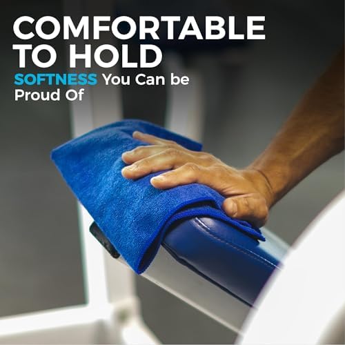 All-Purpose Microfiber Terry Cleaning Towels - Commercial Grade, Highly Absorbent, Lint-Free, Streak-Free, Kitchens, Bathrooms, Offices, 300gsm, 16in x 16in, Royal Blue (12-Pack)