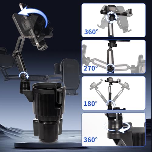 Upgraded Cup Holder Phone Mount for Car - Permanent Screw-Fixed Base (No Wobble), Offset Space-Saving Design,Universal Adjustable Cell Phone Cradle for iPhone, Android, SUV, Truck