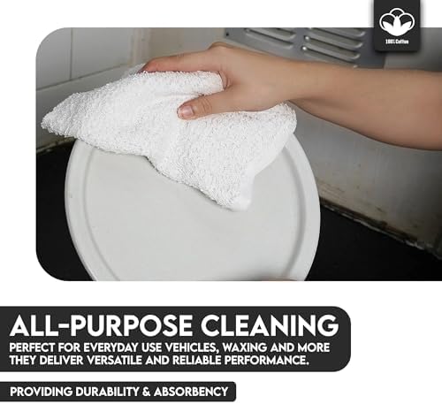 Terry Bar Mop Towels - 60 Pack (14"x17") White Cotton Terry Cloths, Super Absorbent Cleaning Rags, Reusable Bar Mop Towels for Kitchen, Garage, Salon, Spa & Commercial Use