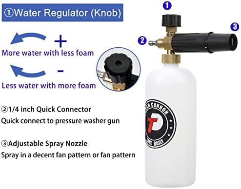 Foam Cannon with 1/4 Inch Quick Connector 1 Liter, 5 Nozzle Tips