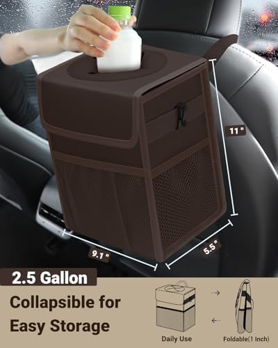 Car Trash Can with Lid, Leakproof Car Garbage Can Car Trash Bag