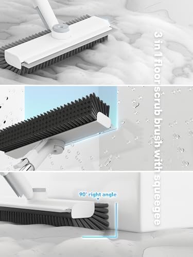 3 in 1 Floor Scrub Brush with Long Handle, Multi-angle Swivel Head