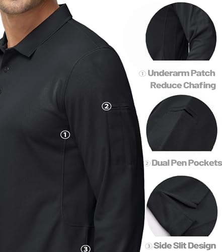 Men's Polo Shirts Long Sleeve Quick Dry Pique Collared Golf Shirt