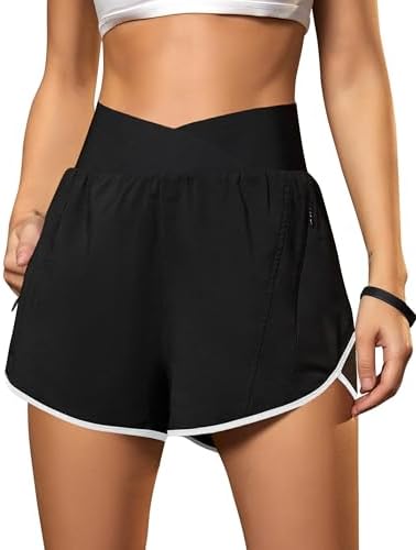 Women's Athletic Running Shorts Crossover Gym Workout Shorts