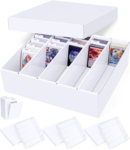 5-Row Trading Card Storage Box, 4-Pack with Divider for MTG & Sports Cards