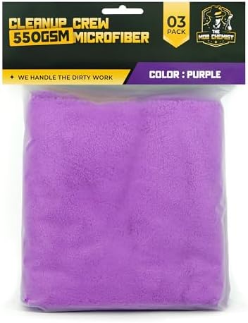 Cleanup Crew Premium Microfiber Towels 3 Pack, 550 GSM Ultra Soft Edgeless Car Cleaning Towels, Scratch-Free Microfiber Cloths for Auto Detailing, Wax Removal, Glass & Interior, Purple