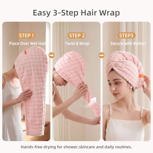 Two Hair Drying Towels, one Sky Blue and the Other Rose Pink.