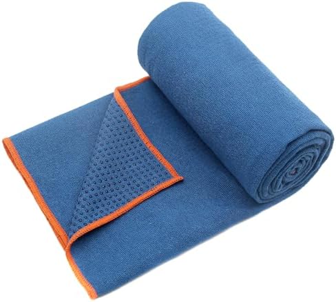 2 Pack Hot Yoga Towel with Grip Dot, Non Slip Yoga Mat Towe Sweat Absorbent Towel for Hot Yoga,Bikram, Pilates and Fitness 72" x 24", Dark Cyan/Steel Blue
