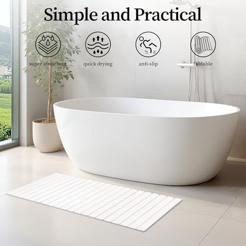 Long Stone Bath Mat, 47x16 inch Roll Out Stone Bath Runner, White