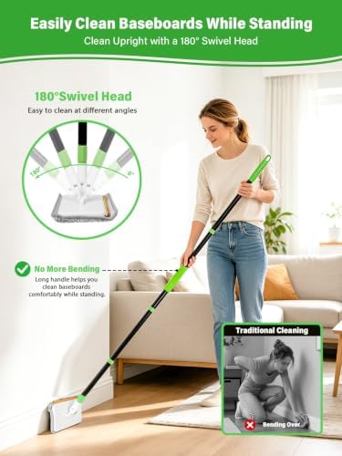 4-in-1 Baseboard Cleaning Tool with 60" Extendable Handle Brush