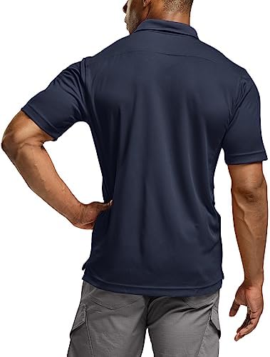 Men's Quick Dry Tactical Polo Shirt, Lightweight Breathable Performance Polo, Short Sleeve UPF 50+ Outdoor Golf Shirt