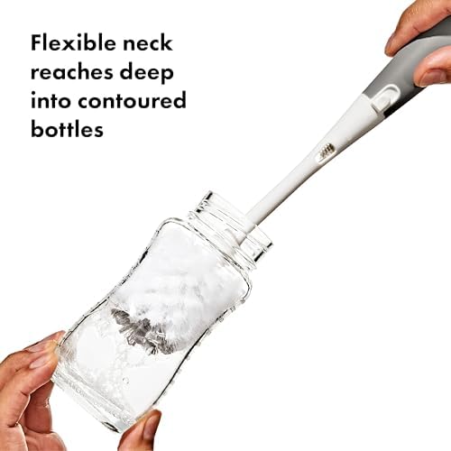 Baby Bottle Brush with Nipple Cleaner and Stand, Gray 2-Pack