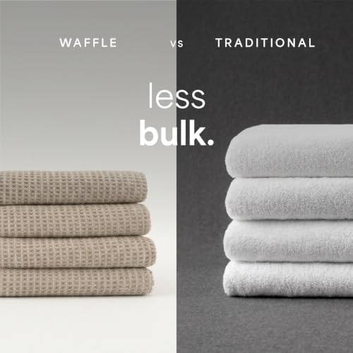 Aura Waffle Bath Towels, 4 Pack, 30" x 60", Beige