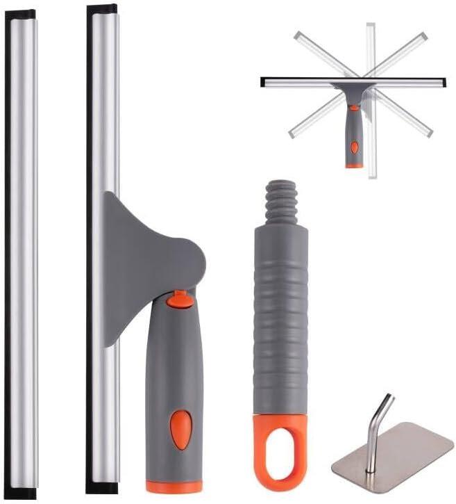 Swivel Shower Squeegee for Glass Doors, All-Purpose Anti-Slip Window Squeegee with 2 Blades, Window Cleaner Tool Bathroom Squeegee for Shower Doors, Tile Shower Walls，Mirrors,Car Windshields