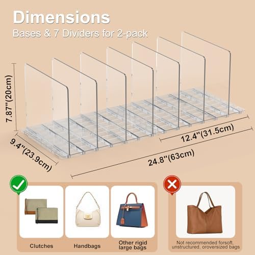 Bag & Purse Organizer for Closet: Adjustable Clear Dividers