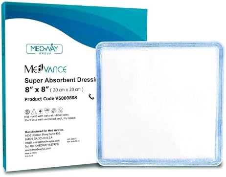 Super Absorbent Wound Dressing, Non-Adhesive Pads, 8"x8", Box of 5