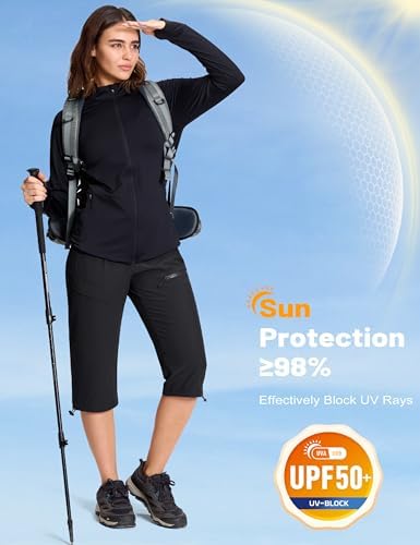 Women's Capri Pants with 5 Pockets Hiking Lightweight Quick Dry Cargo UPF 50+ Summer Travel Golf Workout Casual