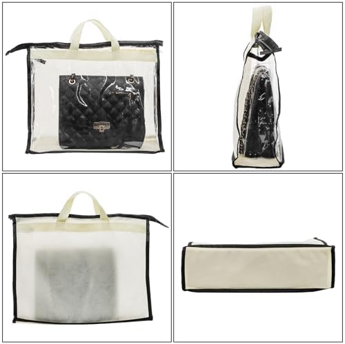 12 Pack Clear Handbag Storage Organizer, Dust Bags for Handbags, Transparent Purse Organizer for Closet, Hanging Handbags Dust Cover Bags with Zipper, Handles and Hooks