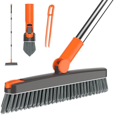 Heavy Duty Grout Scrub Brush with Long Handle & Hair Clip
