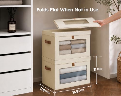 Storage Bins with Lids - Closet Organizer with Front Opening