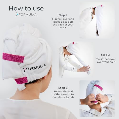 Microfiber Hair Towel Wrap - Anti-Frizz (White/Pink Straps)