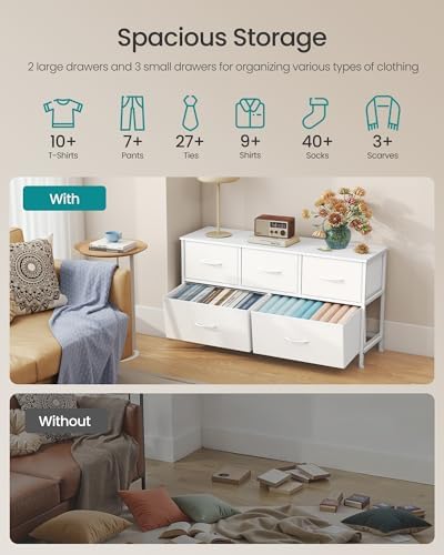 Dresser for Bedroom, Wide Dresser with 5 Fabric Drawers