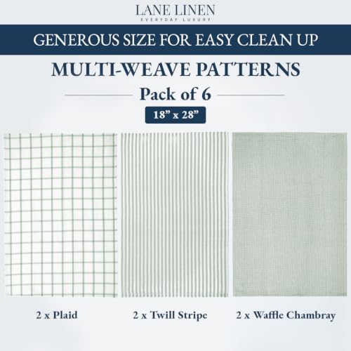 100% Cotton Kitchen Towels, Absorbent Dish Towels 6 Pack - Olive