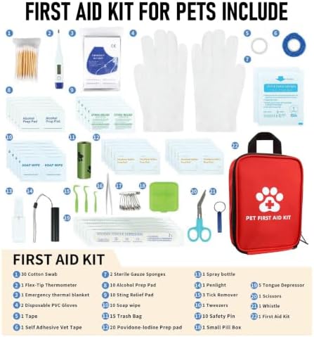 Dog First Aid Kit, Pet Travel Essentials, Emergency Supplies for Cats, Dogs