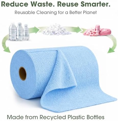 Microfiber Cleaning Cloth Roll - 100 Pack Tear Away Microfiber Paper Towels, Reusable, Washable, Scratch-Free, Kitchen Towels for Car, Home, Kitchen, Glass, Dishes (Blue)