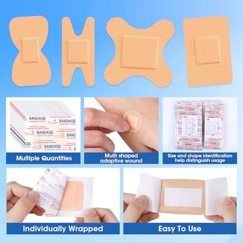 1000 Counts Assorted Bandages Bulk Variety Pack 12 Styles Waterproof