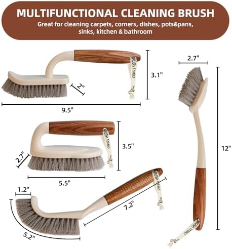 4-Pack Heavy Duty Scrub Brushes Set with Wooden Handles