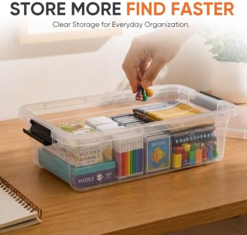 13.7 Qt Clear Plastic Storage Bins with Lids and Latches, Organizing Containers, Stackable Plastic Bin for Home, Garage, School, and Office
