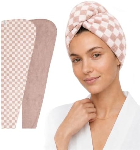 100% Cotton Hair Towel Wrap for Women, 2 Pack Hair Drying Towels