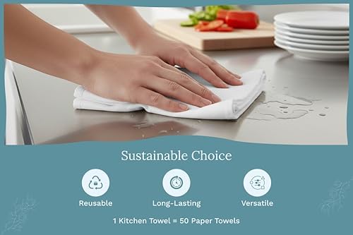 Organic Cotton White Dish Towels - 10 Pack Quick Drying White Kitchen Towels - Lint-Free Organic Cotton Dish Cloths - Extra Large Highly Absorbent Blank Tea Towels - 27"x27"