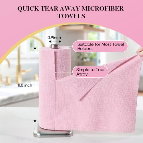 Microfiber Cleaning Cloth Roll 90 Pack, 12"×12", Reusable, Pink & Grey