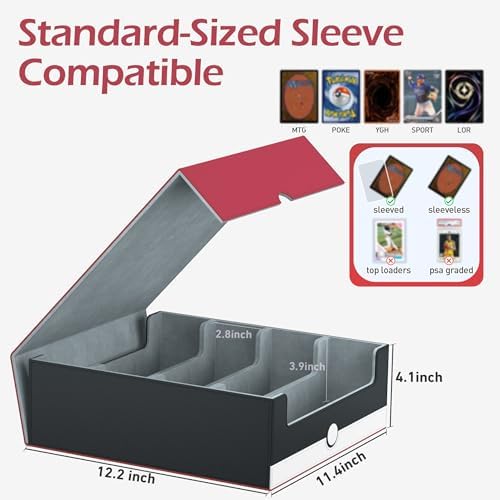 4-Row【3200+】 Trading Card Storage Box, Card Organizer Holder with 24 Dividers, Case Fit for MTG TCG Magic Commander Deck Playing Cards, Deck Box for Sport Card