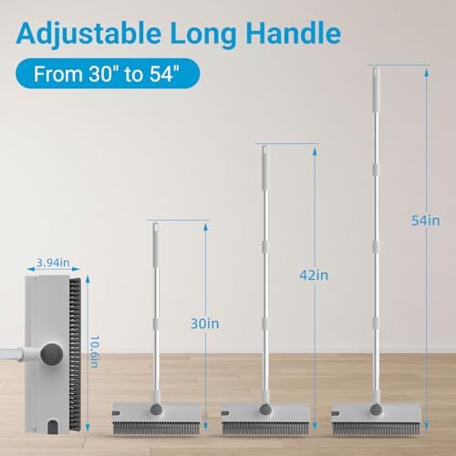 3 in 1 Floor Scrub Brush with 52" Long Handle, Heavy-Duty Stiff 90° Bristle Floor Scrubber, Shower Scrubber with Squeeze, Cleaning Brush for Bathroom Pool Garage Glass Tile Concrete White