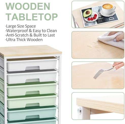 Rolling Cart with Drawers,Craft Organizers and Storage, Green