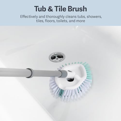 Tub & Tile Brush - Bathroom Cleaning Brush, Extendable Handle, All-Around Dual Bristles, Bristled Head, Non-Slip Grip