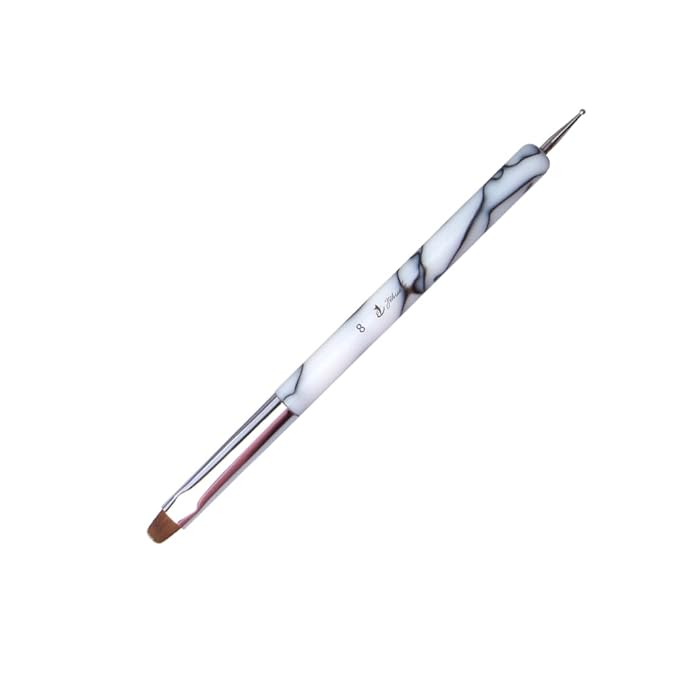 French Nail Brush, YIHUALE 2 Way French Gel Acrylic Nail Art Kolinsky Brush With Dotting Tool for Professional Manicure Cuticle Clean Up Nail Art Design- White And Black 8# (8#, White And Black)