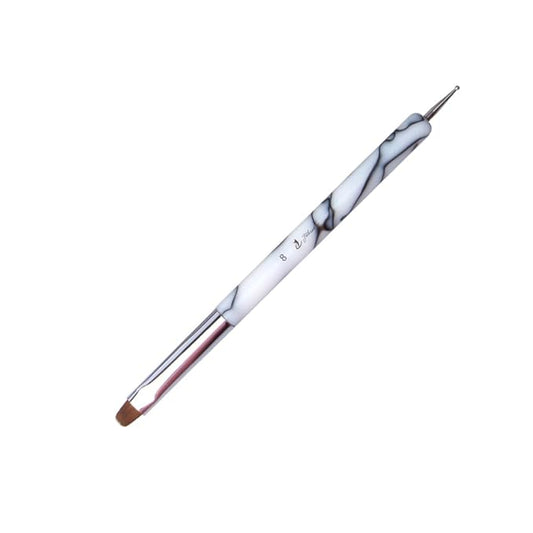 French Nail Brush, YIHUALE 2 Way French Gel Acrylic Nail Art Kolinsky Brush With Dotting Tool for Professional Manicure Cuticle Clean Up Nail Art Design- White And Black 8# (8#, White And Black)