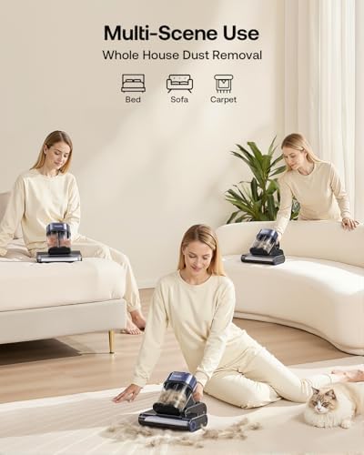 Mattress Vacuum Cleaner with 275nm UV-C Light & 149℉ Heat, 16Kpa Powerful Suction Bed Vacuum for Pet Hair & Dander, Smart Dust Sensor, Anion & Aromatherapy, Corded for Bed, Sofa, Couch, Purple