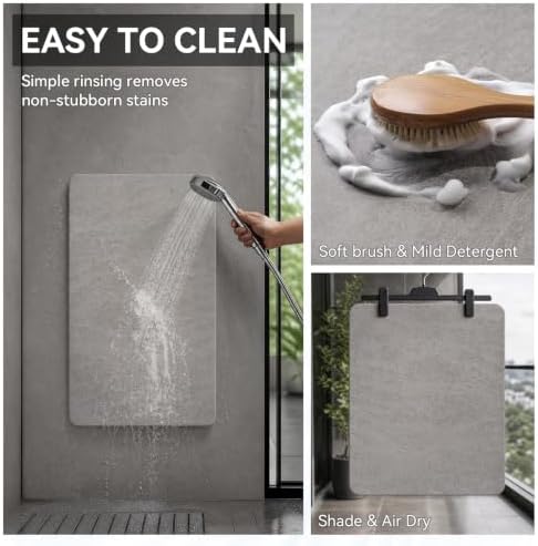 Bath Mat-Rubber Backing Non SlipThin Bathroom Rugs Fit Under Door- Quick Dry Absorbent Faux Suede Surface Grey Bathroom Floor Mats-Shower Rug for in Front of Bathtub Shower Gray 16x24