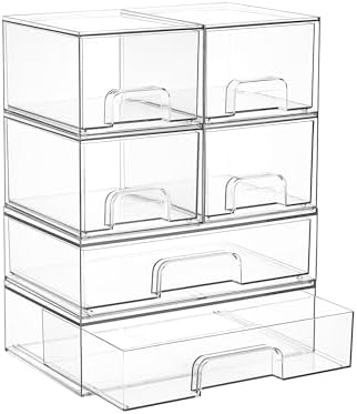 Stackable Storage Drawers Set of 6, Plastic Organizer Bins