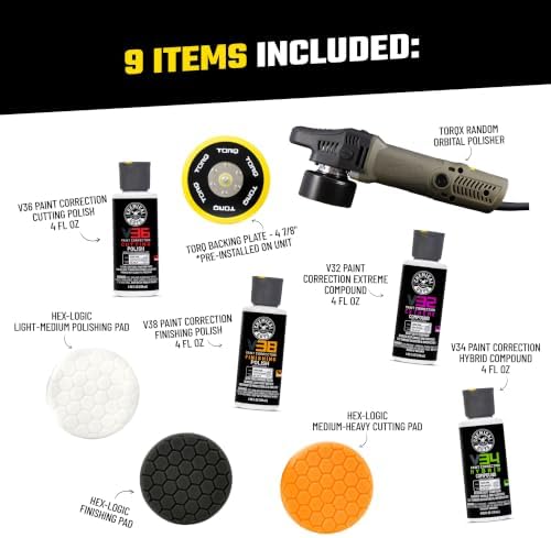Car Polisher, TORQX Random Orbital Polisher Kit, 9-Piece